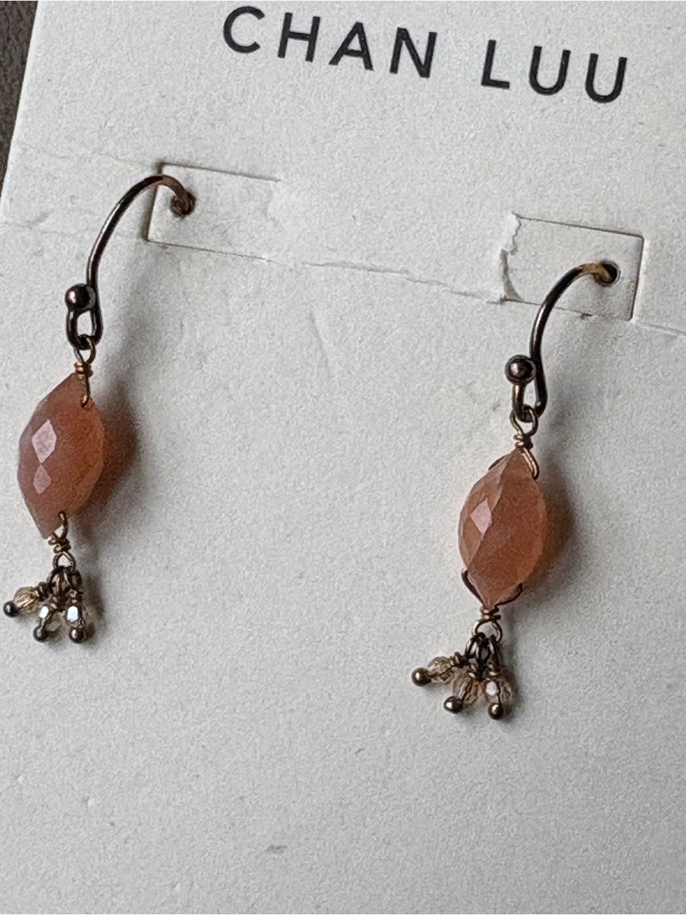 Chan Luu 925 NWT Vermeil Peach Moonstone Bead Drop Dangle Hook On Earrings 1.6g - Picture 6 of 13